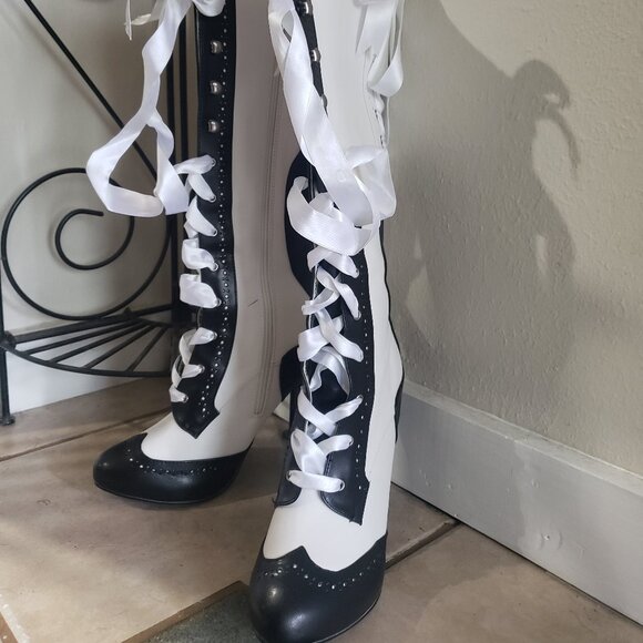 Bordello Lace-Up Knee High Boots, 8M - Picture 1 of 7